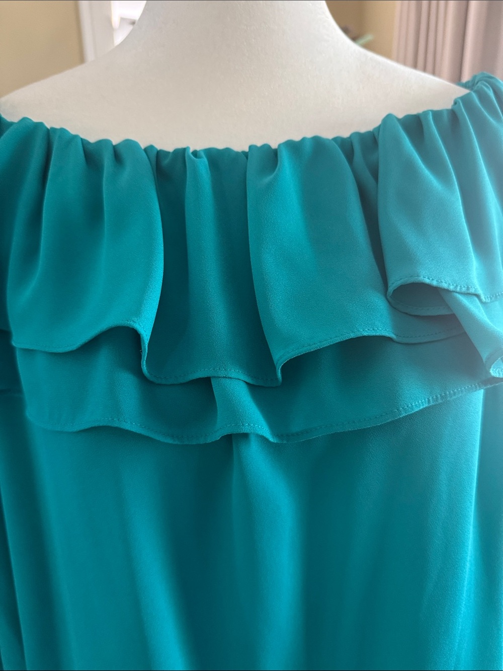 Michael Kors Women's Teal Off-the-Shoulder Ruffle Blouse - Picture 2 of 6